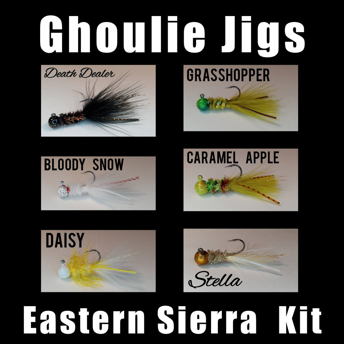 Jig Kits (12 Jigs per kit) – Tagged feather jigs – Ghoulie Jigs